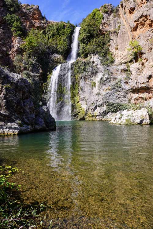 frontal view of El-Salto-de-Chella---swimming in waterfall